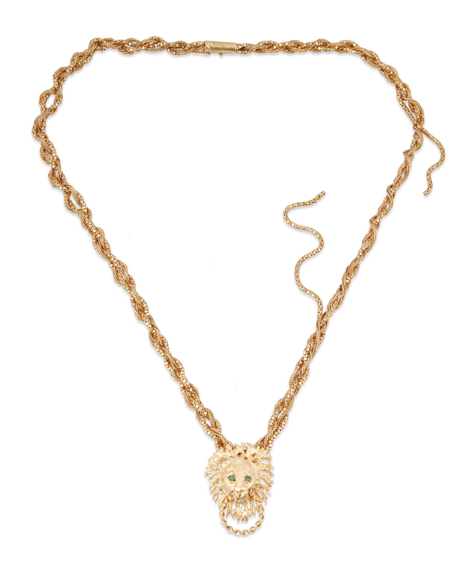 A Gold and Emerald Lion Pendant Necklace (1 of 3)