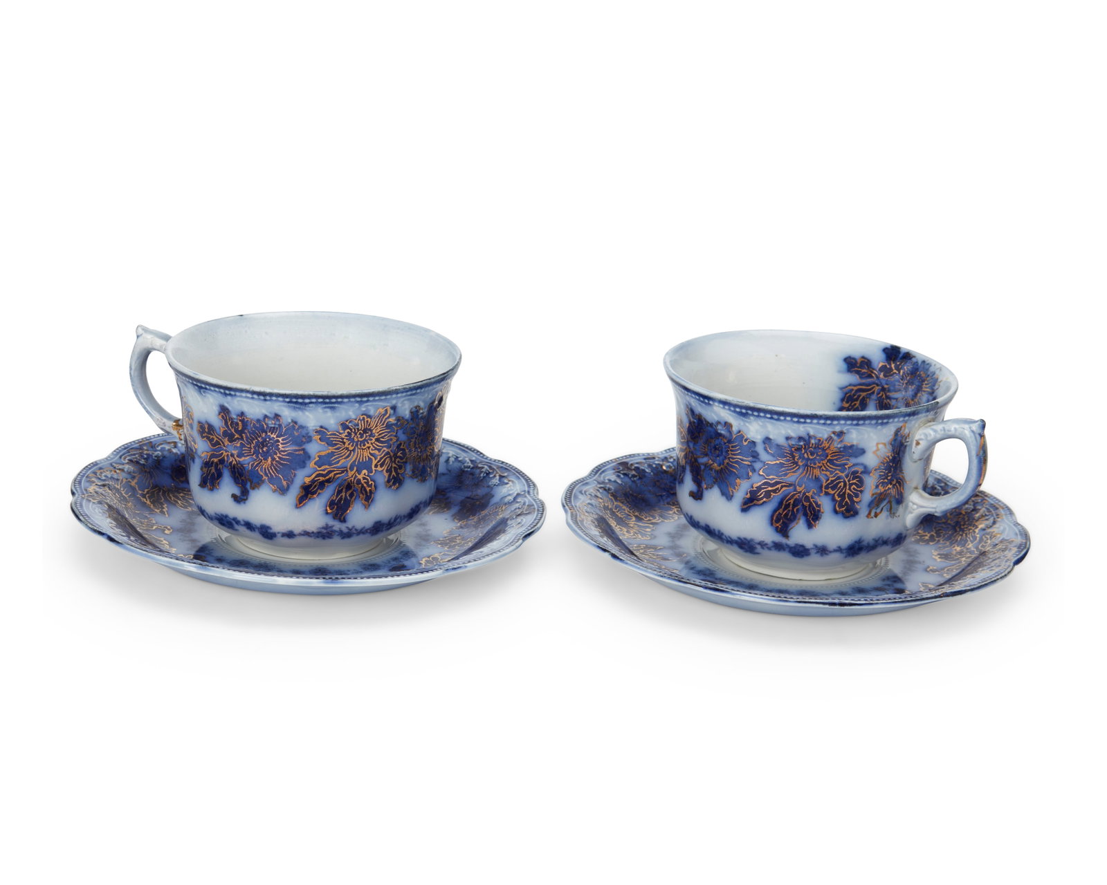Two English Wood and Son "Sevres Blue" semi-porcelain teacups: Two English Wood and Son "Sevres Blue" semi-porcelain teacups Late 19th/early 20th century; Burslem, Stoke-on-Trent, England Each marked: "Sevres" / Wood and Son / England Each tea