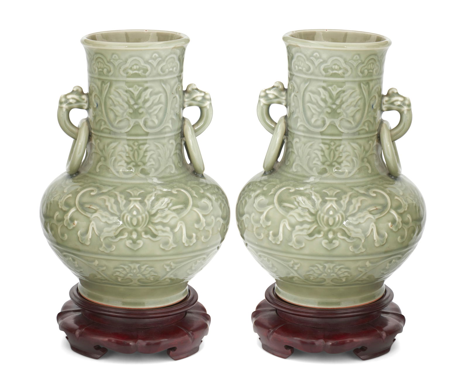A pair of Chinese celadon handled vases (1 of 2)