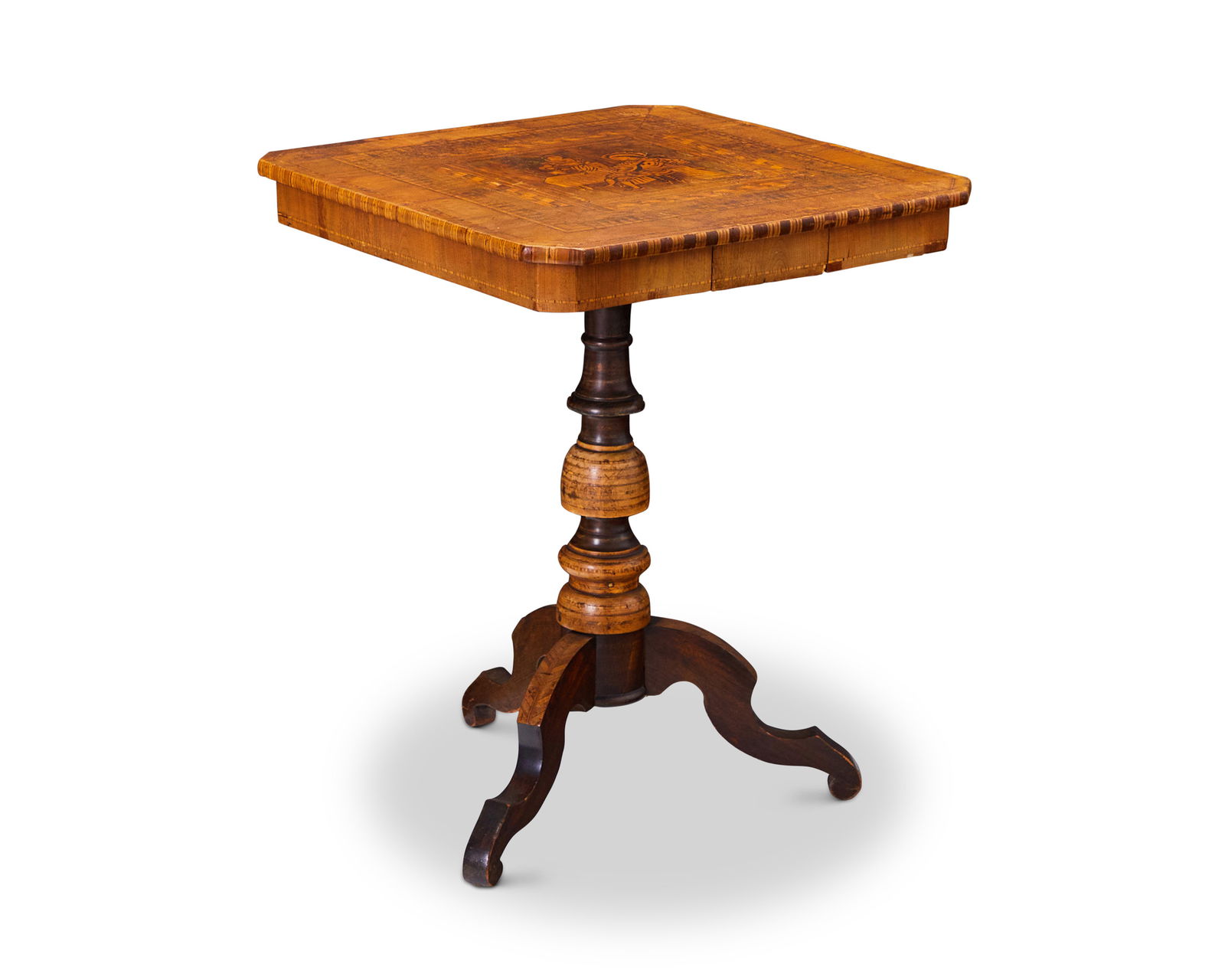 A Continental marquetry pedestal side table (1 of 4)