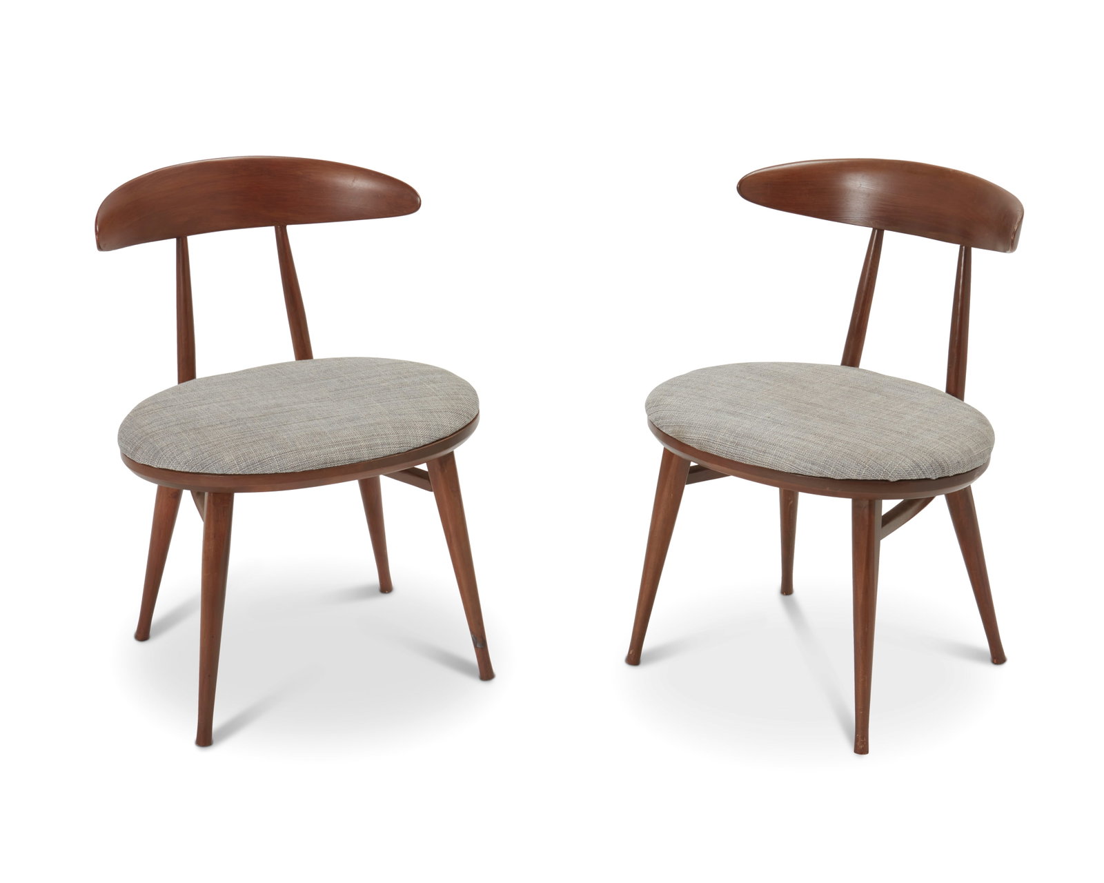 A pair of Heywood-Wakefield chairs: A pair of Heywood-Wakefield chairs Mid-20th century Each stamped to underside: 2184A; one with Heywood-Wakefield burned mark; one with Heywood-Wakefield factory label Each American mid-century modern 