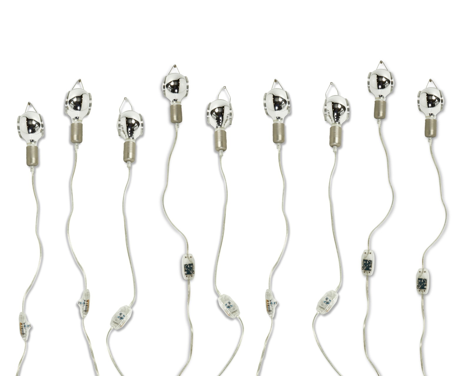 Nine LAES "Globe Lateral Dome" lights: Nine LAES "Globe Lateral Dome" lights 21st century Comprising nine single-light fixtures with single-sided 95mm halogen bulbs and detachable articulating metal mounting cages, each with dimm