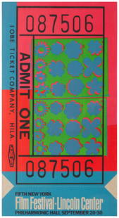 Andy Warhol, (1928-1987), "Lincoln Center Ticket," 1967, Screenprint in colors on poster paper,: Andy Warhol (1928-1987) "Lincoln Center Ticket," 1967 Screenprint in colors on poster paper Presumably from the edition of 500 (there was also a signed and numbered edition of 200 on opaque