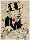 Alec Monopoly (b. 1986), A portrait of Mr. Monopoly, Acrylic, spray paint, music sheets, and mixed