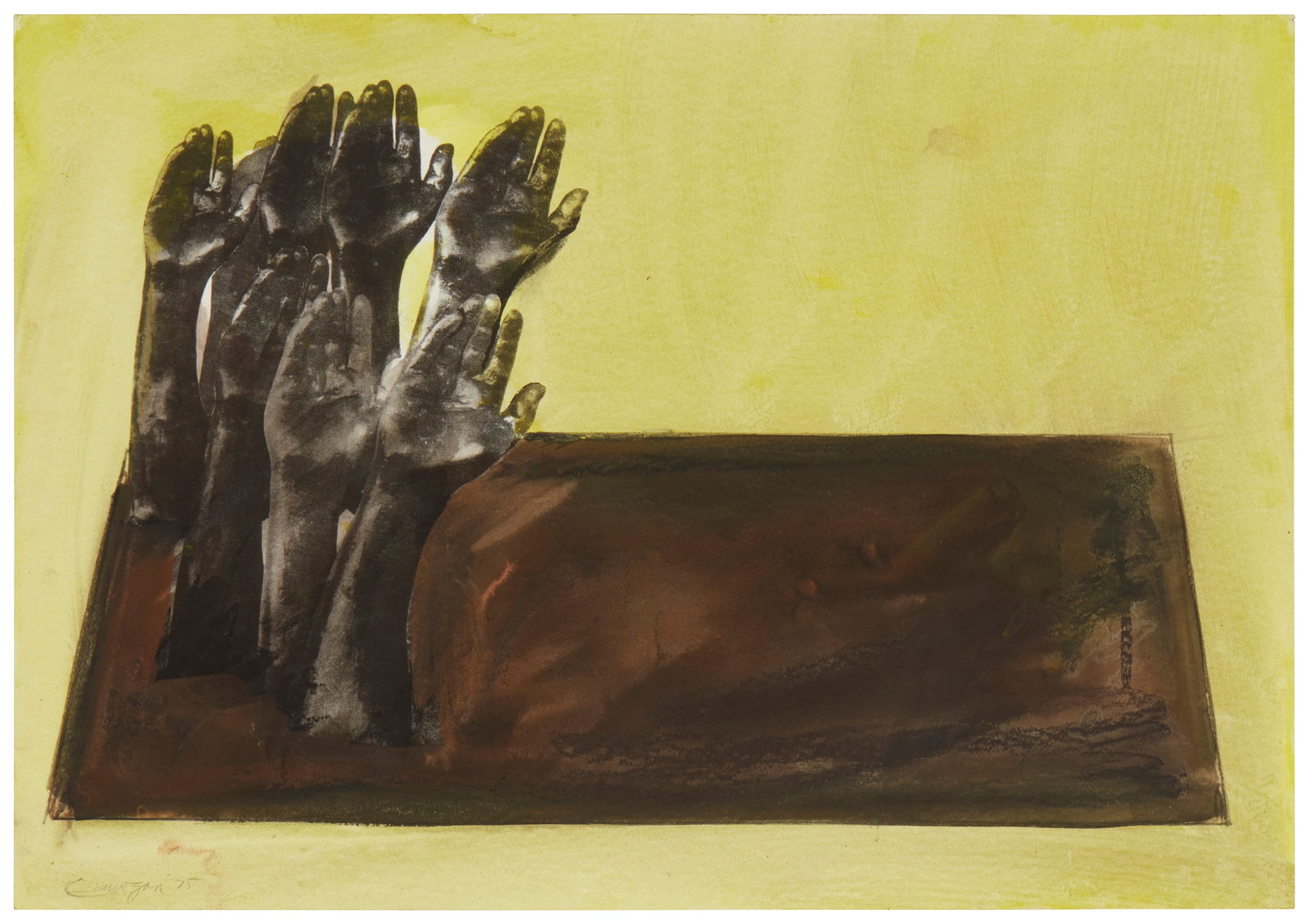 Rafael Canogar (b. 1935), Composition with Hands, 1975, Gouache and collage on paper, Image/Sheet:: Rafael Canogar(b. 1935)"Composition with Hands," 1975Gouache and collage on paperSigned and dated in pencil at the lower left: CanogarImage/Sheet: 20" H x 28.5" W