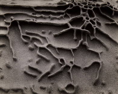 Edward Weston (1886-1958), "Sandstone Erosion, Point Lobos," 1942, Gelatin silver print on paper: Edward Weston(1886-1958)"Sandstone Erosion, Point Lobos," 1942Gelatin silver print on paper mounted to board mountInitialed and dated in pencil on the mount, at right: EW; inscribed in penci