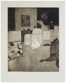 Fritz Scholder (1937-2005), Untitled, Dogs lounging, Etching and aquatint on wove paper, Plate: