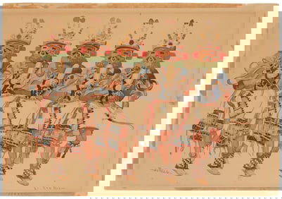 Red Robin (1912-1991), "Navan Kachinas - Hopi Arizona," 1941, Watercolor on tan wove paper, Image: