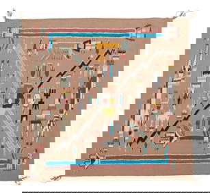 A Lucille M. Yazzie pictorial sand painting textile