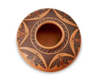 Rachel Sahmie Nampeyo (1956-2022, Hopi-Tewa), A yellowware polychrome pottery low jar, late