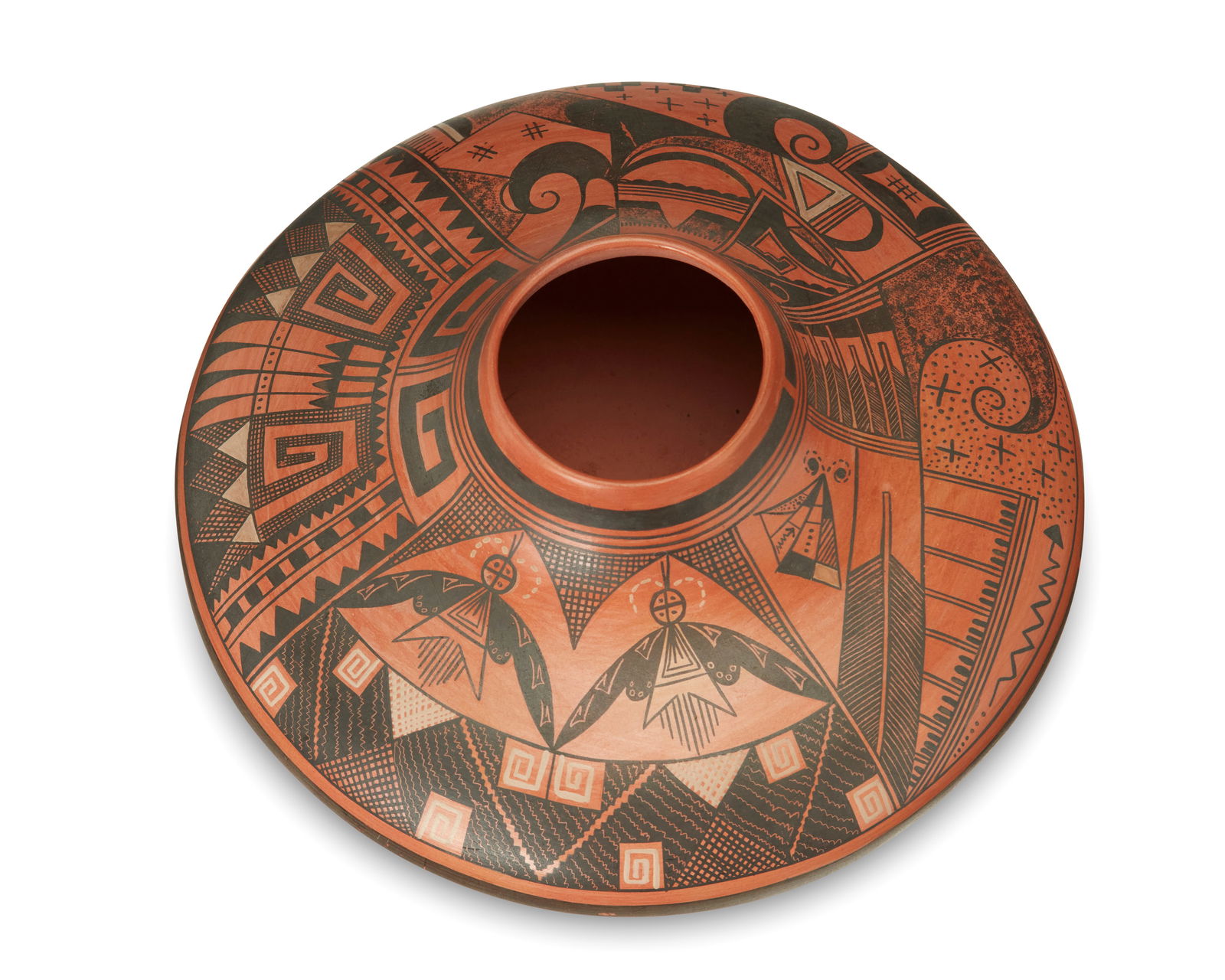 Karen Abeita (b. 1960, Hopi-Tewa), A polychrome redware pottery seed pot, late 20th century (1 of 5)