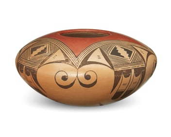 Verna Nahee (b. 1940, Hopi-Tewa), A polychrome yellowware pottery seed pot, late 20th century