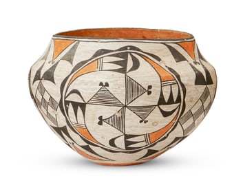 An Acoma Pueblo polychrome pottery olla