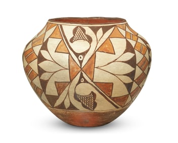 An Acoma Pueblo polychrome pottery olla
