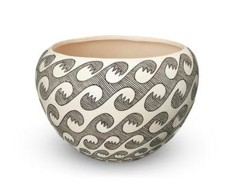 John F. Aragon (b. 1962, Acoma Pueblo), A black and white pottery jar, 1991