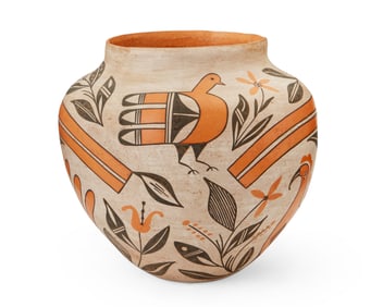 An Acoma Pueblo polychrome pottery olla