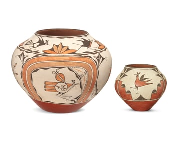 Two Zia Pueblo polychrome pottery jars
