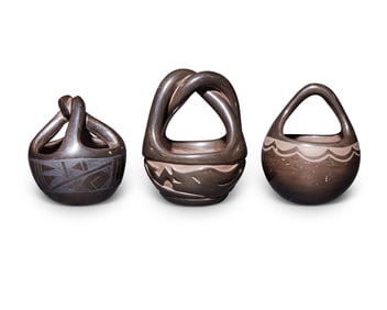 Three Santa Clara Pueblo blackware pottery baskets
