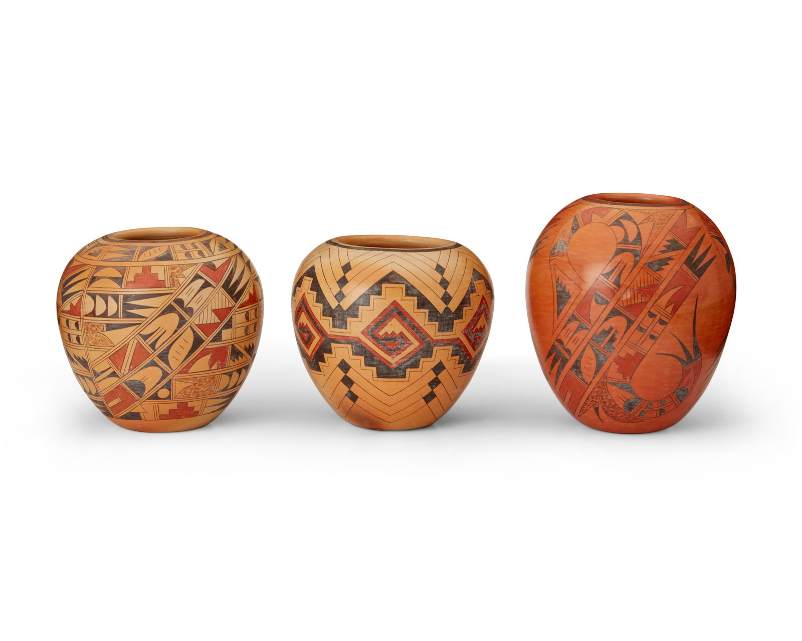 Gloria Kahe (b. 1951, Dine), Three polychrome pottery pots, late 20th century (1 of 4)