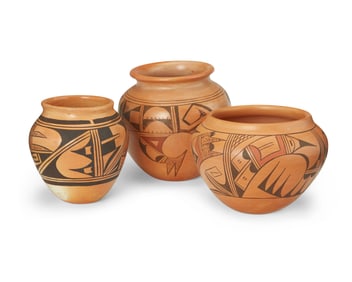 Three Hopi-Tewa yellowware pottery jars