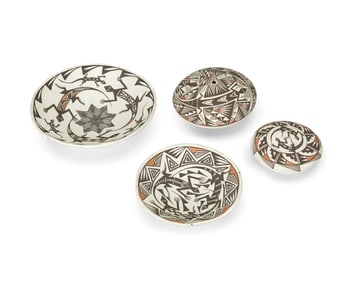 Four Acoma Pueblo pottery vessels