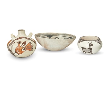 Three Pueblo pottery vessels