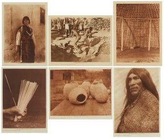 Edward S. Curtis (1868-1952), Six photogravures in brown on tissue-thin Japanese paper, Each framed