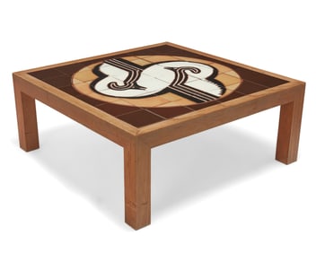 An assembled tile coffee table after Mimbres pottery