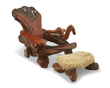 A Daryl Stokes-style armchair and ottoman