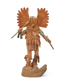 Leonard Selestewa (b. 20th century, Hopi-Tewa), A carved cottonwood "mongwa" owl katsina doll,
