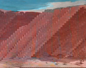 Charles Henry Reynolds (1902-1963), "Navajo Moving Day," Oil on board, 15.5" H x 19.75" W