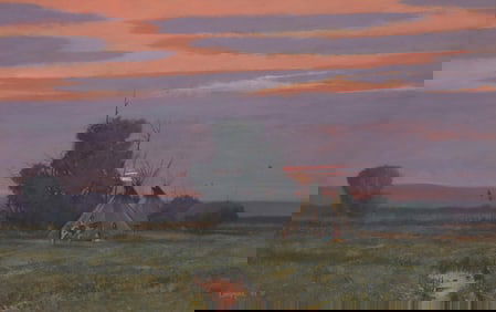 Ken Longmore (b. 1948), Native American encampment, 1993, Gouache on paper, 22" H x 34" W