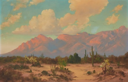 Willard Page (1885-1958), Desert landscape with mountains, Oil on board, 16.5" H x 26" W