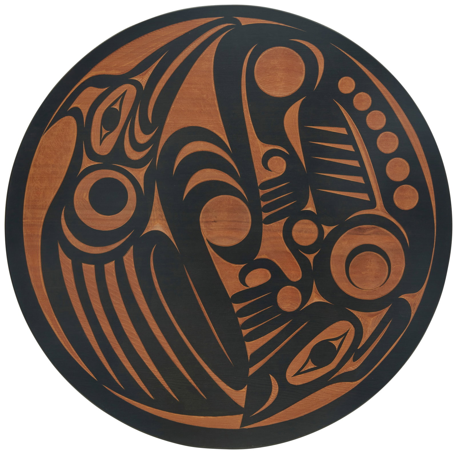 Andy Peterson (b. 1955, Skokomish), "Great Flood Raven and Lizard," 2007: Andy Peterson (b. 1955, Skokomish) "Great Flood Raven and Lizard," 2007 Carved and painted wood Titled and signed in pencil to verso: Andy Peterson / [illegible] / Puget Sound WA. / Skokomis