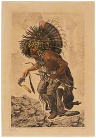 After Karl Bodmer (1809-1893), "Pehriska-Ruhpa. Moenitarri Warrior in the Costume of the Dog Danse