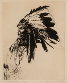 Lyman Byxbe (1886-1980), "Blackbird Chief," 1929, Etching and drypoint on paper, Plate: 9" H x 7" W;