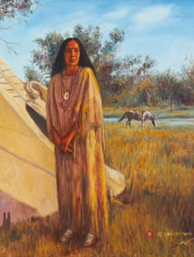Hubert Wackermann, (b. 1945), "Comanche Woman," 2019, Oil on canvas, 18" H x 14" W