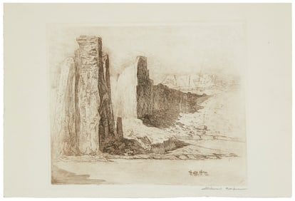 Edward Borein (1872-1945), "Canon De Chelly," Etching and drypoint in brown ink on wove paper,