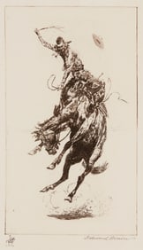 Edward Borein (1872-1945), "Scratchin' High," Etching and drypoint on paper, Plate: 7.75" H x 4.625"