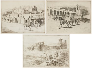 Edward Borein (1872-1945), Three works: "A Street in Taos," Etching and drypoint on wove paper,