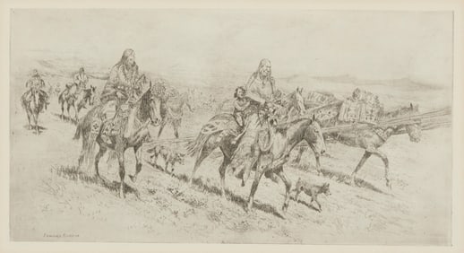 After Edward Borein (1872-1945), "Blackfoot Women Moving Camp, No. 2," Etching and drypoint on