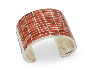A Federico Jimenez spiny oyster inlay cuff bracelet