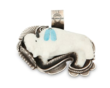 An Art Tafoya sterling silver and stone buffalo pendant