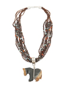 A Percy Reano Kewa necklace with Zuni horse fetish