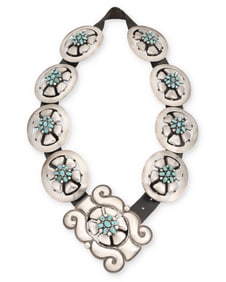 A Frank Patania sterling silver and turquoise concho belt