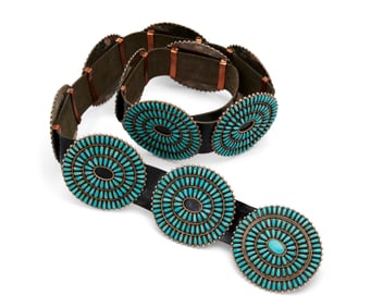 A Les Holden Navajo petit point turquoise concho belt