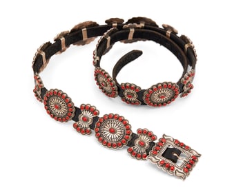 A Gary Reeves Navajo sterling silver and set coral concho belt