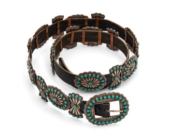 A Valentino & Matilda Banteah Zuni silver and turquoise concho belt