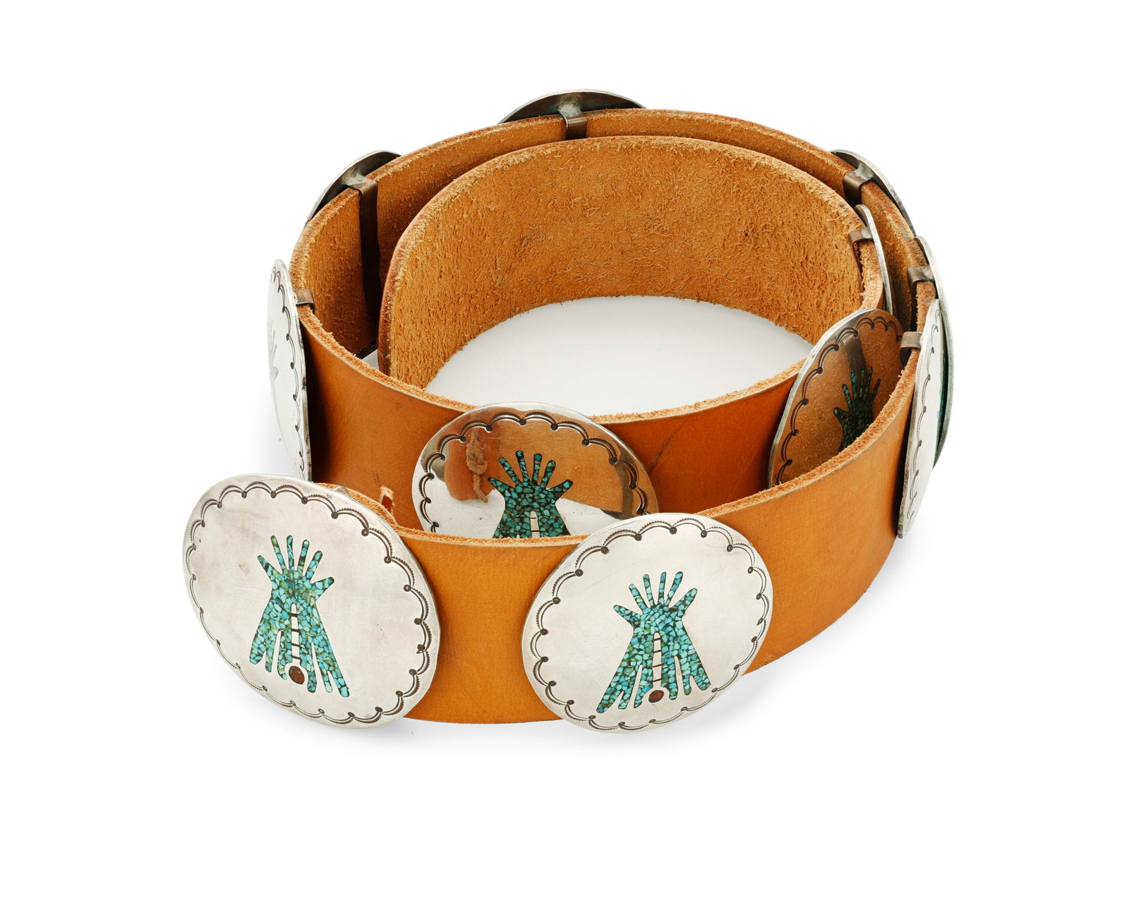 A Southwest sterling silver and chip inlay concho belt (1 of 3)