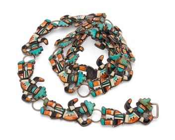 A Federico Jimenez Zuni-style mosaic Rainbow man concho belt